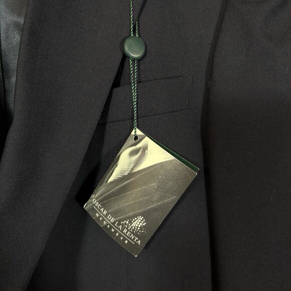 NWT Oscar De La Renta 100% Wool Gold Button Blazer 46R Navy Blue Office Men's - Picture 10 of 15